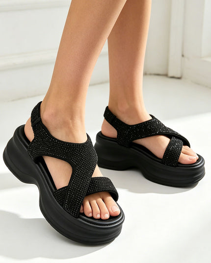 Sandale de Dama cu platforma, din Piele Ecologica, SA119 - Negru