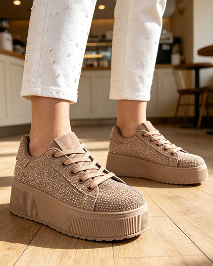 Pantofi Sport De Dama,Cu platforma,Din Piele ecologica intoarsa,D1515,Kaki