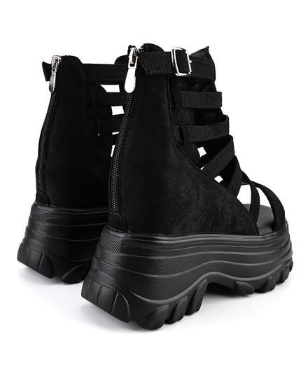 Sandale de dama cu platforma, din Piele Ecologica Intoarsa, SA11 - Negru
