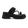 Papuci casual de dama,Cu Platforma si accesorii,Piele ecologica, 9805,Negru