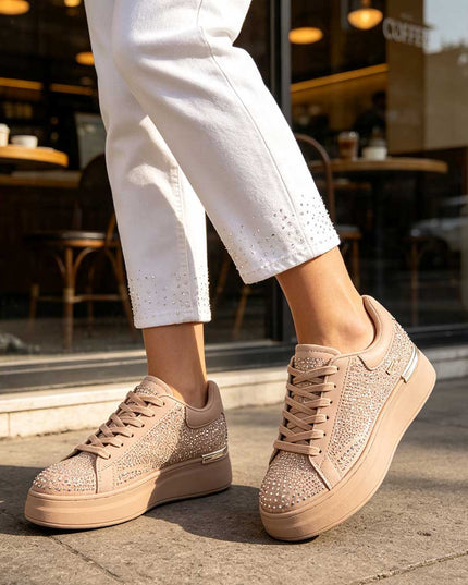 Pantofi Sport De Dama,Din Piele ecologica intoarsa,D1514.Bej