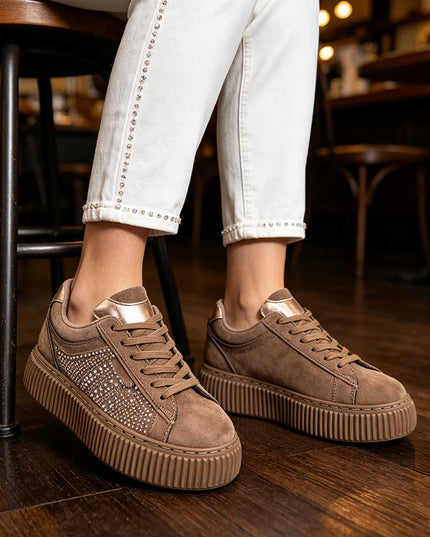 Pantofi Sport De Dama,Din Piele ecologica intoarsa,D1513,Kaki