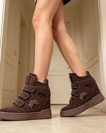 Pantofi Sport De Dama,Cu platforma,Din Piele ecologica intoarsa,D1512,Maro