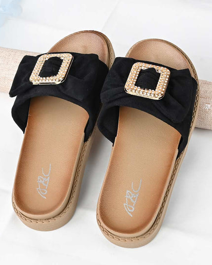Papuci Casual De Dama din piele intoarsa ecologica, PD1091 - Negru