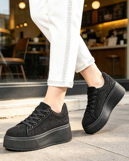 Pantofi Sport De Dama,Cu platforma,Din Piele ecologica intoarsa,D1515,Negru