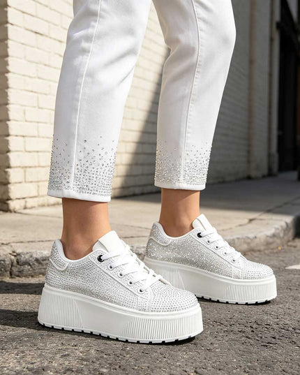 Pantofi Sport De Dama,Cu platforma,Din Piele ecologica intoarsa,D1515,Alb