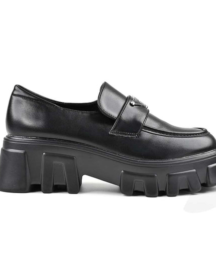 Pantofi casual de dama cu platforma, din piele ecologica, P1302 - Negru
