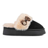 Papuci de casa Dama, pufosi,cu papion leopard, Imblaniti,PD1063,Negru