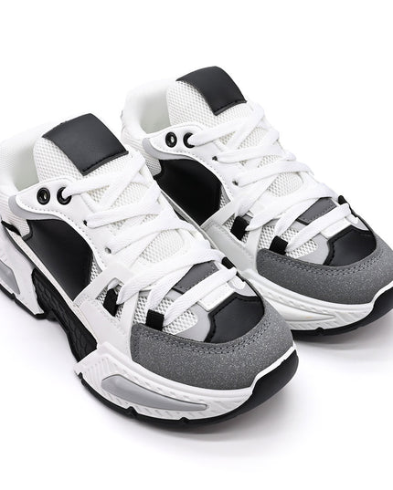 Pantofi Sport De Dama cu insertii de plasa, D1388 - Alb cu Negru