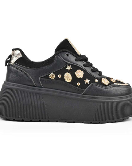 Pantofi Sport De Dama din Piele Ecologica, cu Platforma, D1496 - Negru