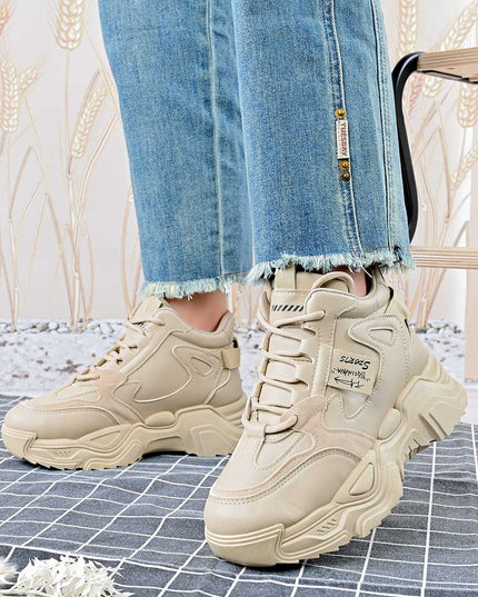 Pantofi sport inalti de dama , Cu platforma, Piele ecologica ,1288,Kaki,