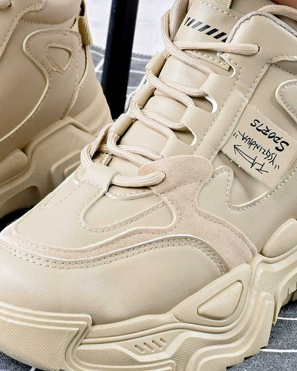 Pantofi sport inalti de dama , Cu platforma, Piele ecologica ,1288,Kaki,