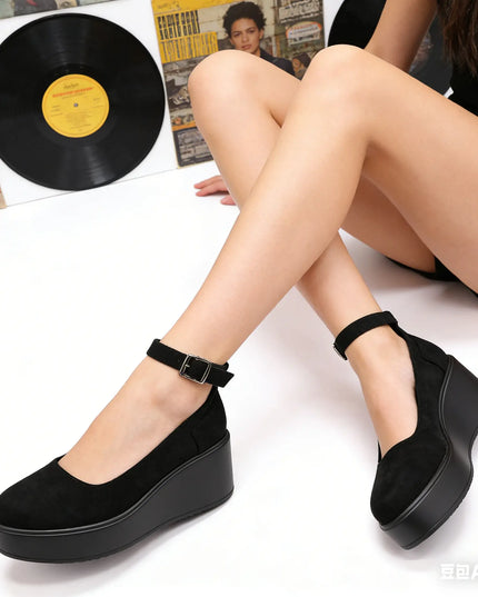 Pantofi casual de dama,Din piele ecologica intoarsa,Cu platforma,P1262,Negru OEM