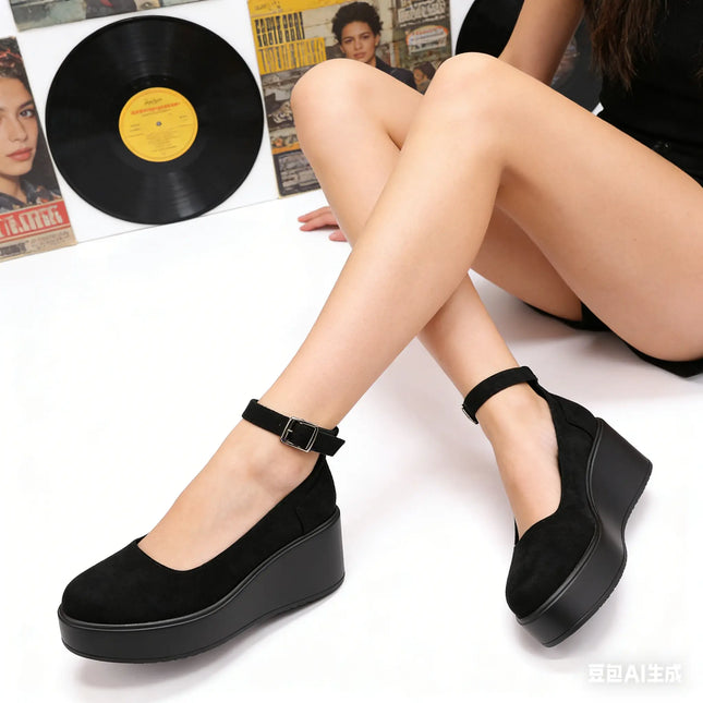 Pantofi casual de dama,Din piele ecologica intoarsa,Cu platforma,P1262,Negru OEM