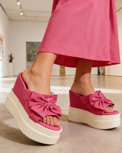 Papuci Casual De Dama cu platforma, din Piele Ecologica, SA18 - Fucsia
