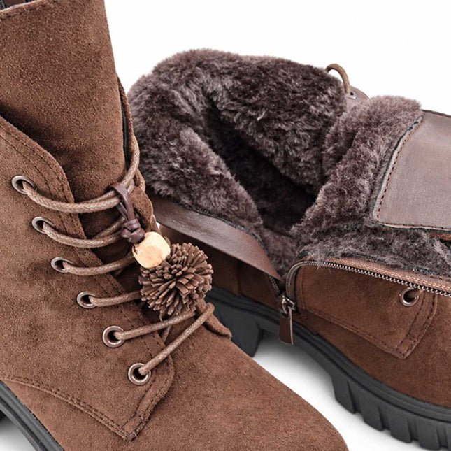 Ghete de dama, din piele ecologică întoarsă,cu interior imblanit,GD1133,Maro