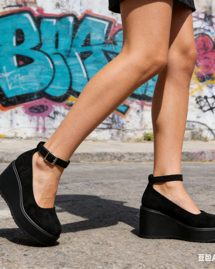 Pantofi casual de dama,Din piele ecologica intoarsa,Cu platforma,P1262,Negru OEM