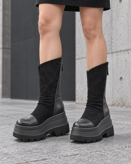 Ghete de dama,Din piele ecologica cu interior imblanit,GD1130,Negru