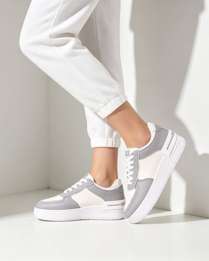 Pantofi Sport De Dama din piele ecologica, D1477 - Alb cu Gri
