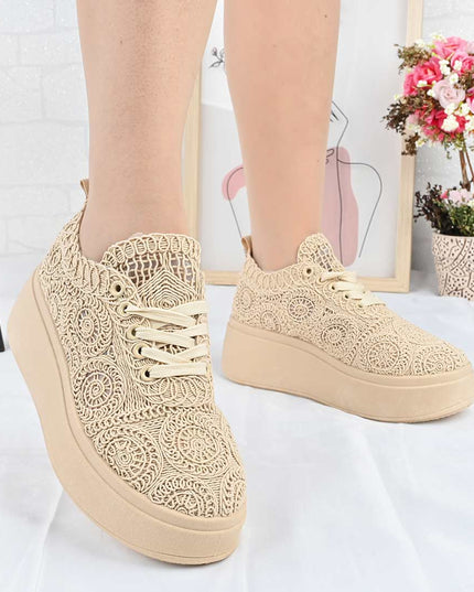 Pantofi Sport De Dama din material textil, D1493 - Bej