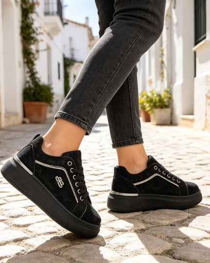 Pantofi Sport De Dama,Din Piele ecologica intoarsa,D1516,Negru