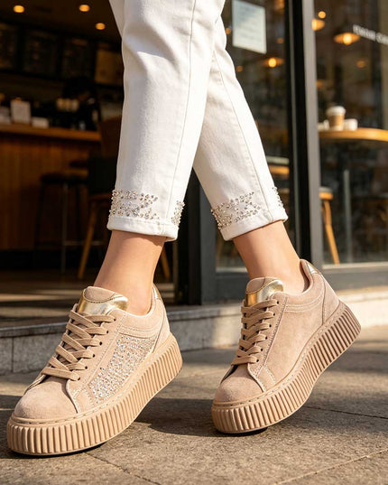 Pantofi Sport De Dama,Din Piele ecologica intoarsa,D1513,Bej