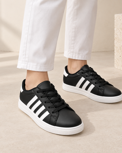 Pantofi sport de dama,D1310,Din piele ecologica,Negru cu Alb