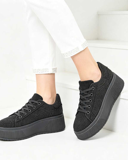 Pantofi Sport De Dama,Cu platforma,Din Piele ecologica intoarsa,D1515,Negru