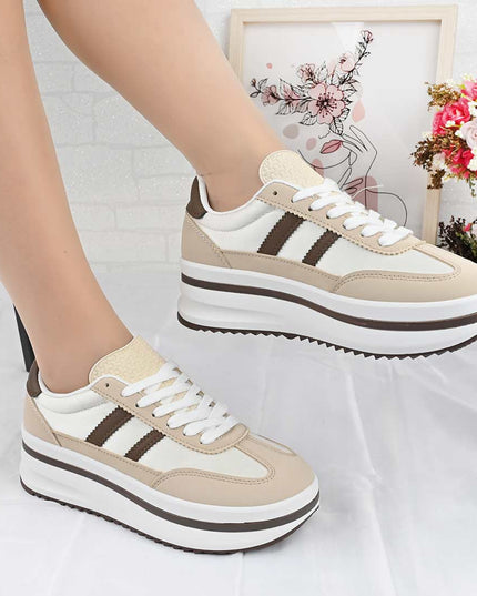 Pantofi Sport De Dama din material textil, D1494 - Bej