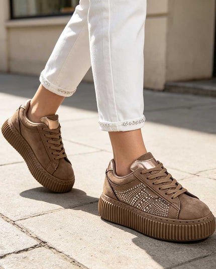 Pantofi Sport De Dama,Din Piele ecologica intoarsa,D1513,Kaki
