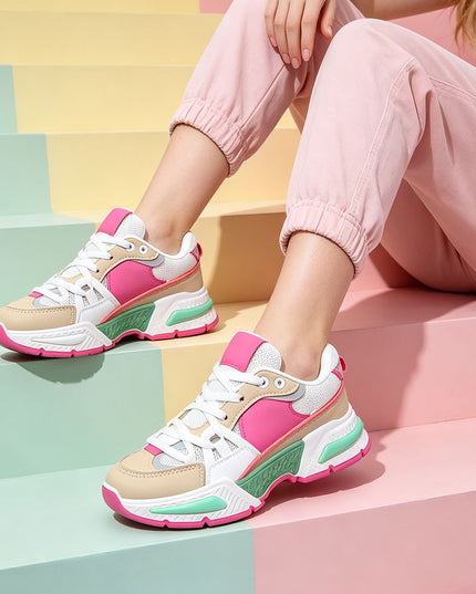 Pantofi Sport De Dama cu insertii de plasa, D1388 - Fucsia