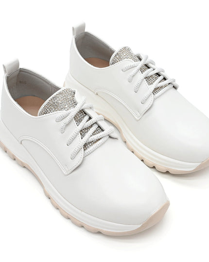 Pantofi casual de dama din piele ecologica, cu siret, P1234 - Alb