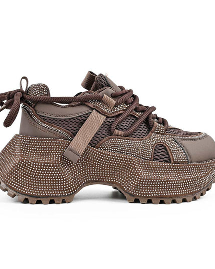 Pantofi Sport De Dama din Piele ecologica cu Strasui, D1462 - Maro