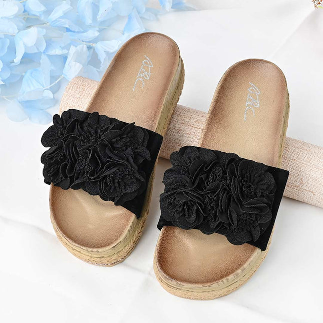 Papuci Casual De Dama din piele intoarsa ecologica, PD1088 - Negru