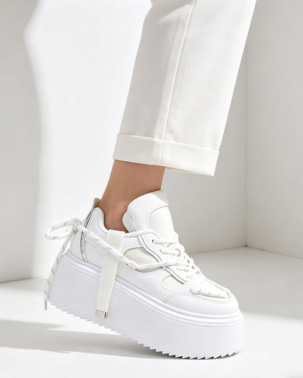 Pantofi Sport De Dama cu Platforma, din piele ecologica, D1413 - Alb