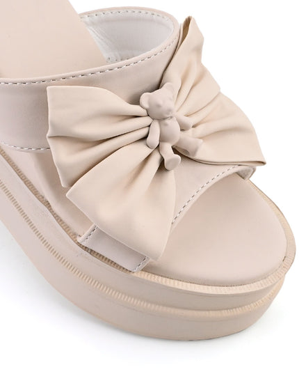 Papuci Casual De Dama cu platforma, din Piele Ecologica, SA18 - Bej