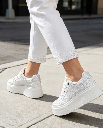 Pantofi Sport De Dama,Cu platforma,Din Piele ecologica intoarsa,D1515,Alb