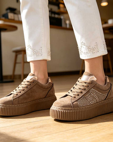 Pantofi Sport De Dama,Din Piele ecologica intoarsa,D1513,Kaki