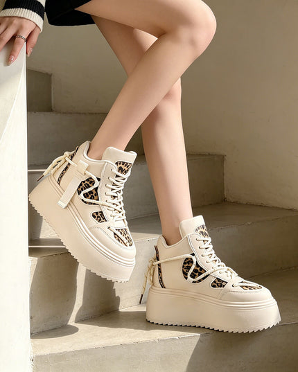 Pantofi Sport De Dama,Din Piele Ecologica,Cu Platforma,D1447,Bej cu Leopard OEM