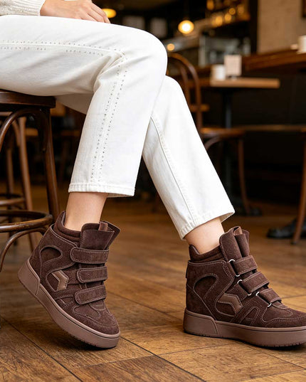 Pantofi Sport De Dama,Cu platforma,Din Piele ecologica intoarsa,D1512,Maro