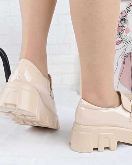 Pantofi casual de dama cu platforma, din piele ecologica, P1302 - Bej