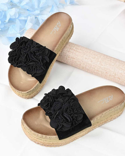 Papuci Casual De Dama din piele intoarsa ecologica, PD1088 - Negru