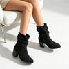 Botine de dama,din piele ecologică întoarsă, cu toc gros, BD1022,Negre