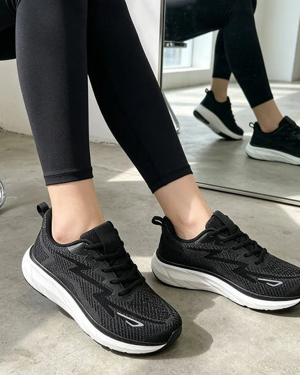 Pantofi sport de dama 0145, usori, din material textil - Negru cu Alb
