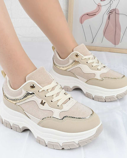 Pantofi Sport De Dama din Piele ecologica, D1499 - Bej