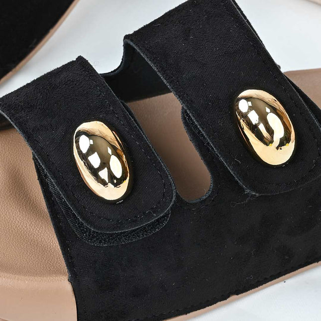 Papuci Casual De Dama din piele intoarsa ecologica, PD1092 - Negru