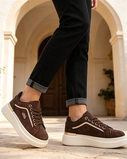Pantofi Sport De Dama,Din Piele ecologica intoarsa,D1516,Maro