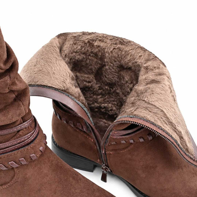 Ghete de dama, din piele ecologică întoarsă,cu interior imblanit,GD1134,Maro