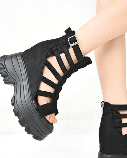 Sandale de dama cu platforma, din Piele Ecologica Intoarsa, SA11 - Negru