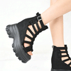 Sandale de dama,Cu platforma,Din Piele Ecologica Intoarsa,SA11,Negru